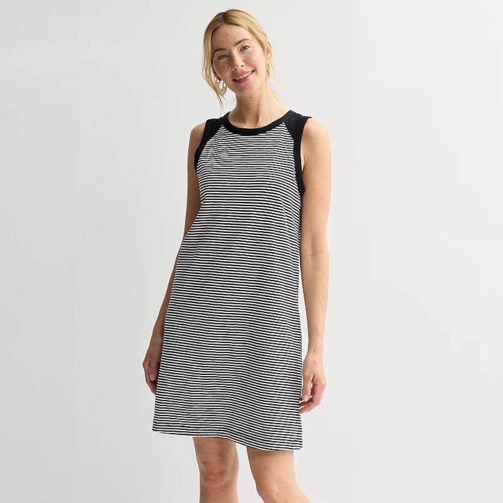 NWT Sonoma Black White Striped Sleeveless Mini Tank Dress Women's Size Medium